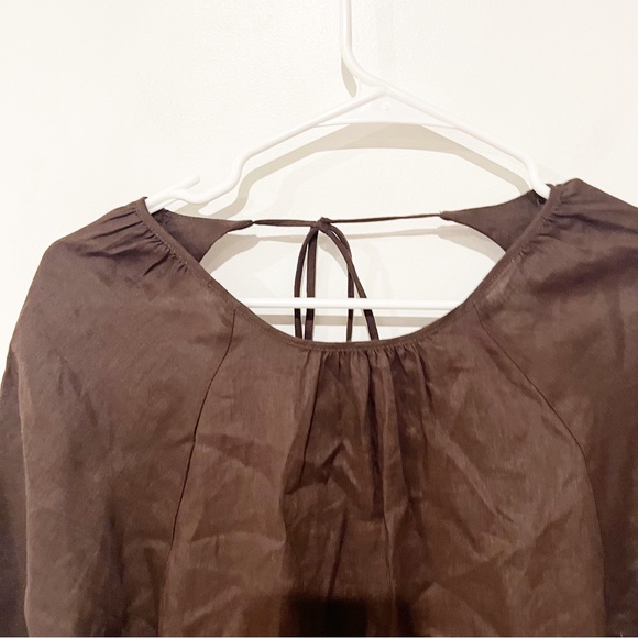 NWT DISSH Lenore Open Back Chocolate Brown Tie Neck Puff Sleeve Linen Dress US 6 - Picture 8 of 12